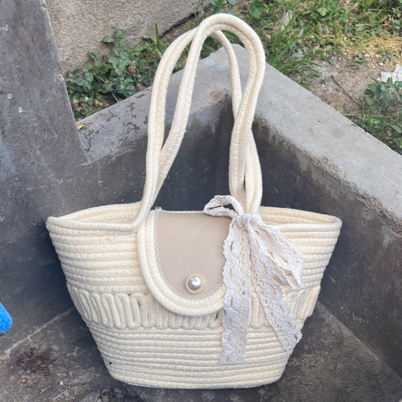 Women's Fashion Handbag with Colorful Cotton Weave Bowlift