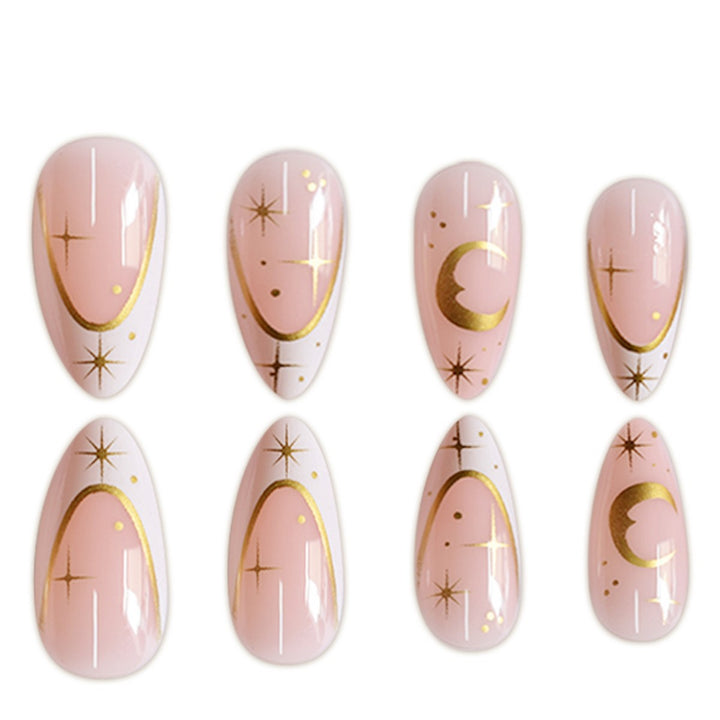 Artistic Stiletto Press-On Nail Extensions with Gold Accents Bowlift