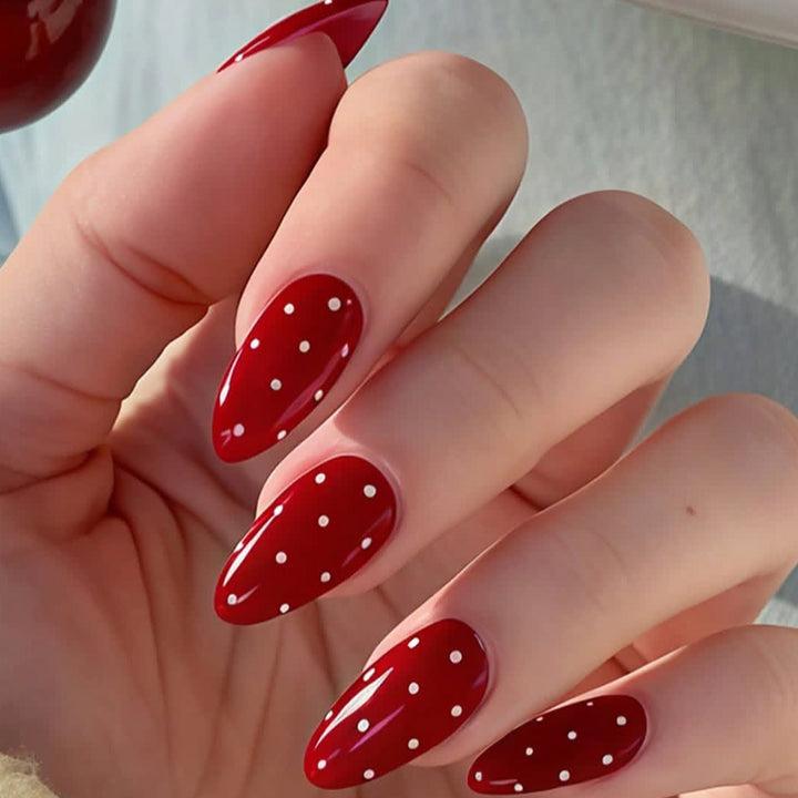 Glossy Polka Dot Stiletto Nail Art Extensions Bowlift