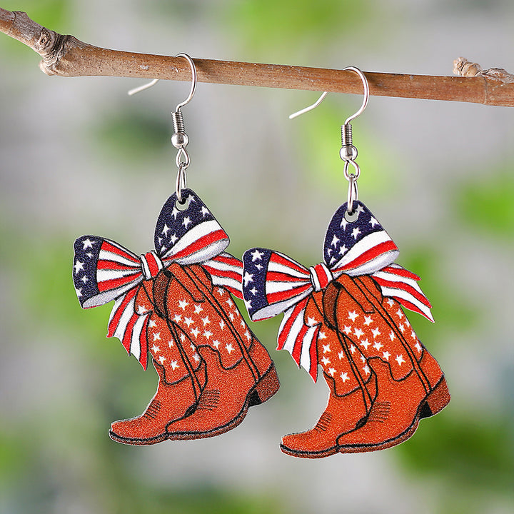 Ladies leather boot charm earrings made of lightweight wood with fish hook closure Bowlift