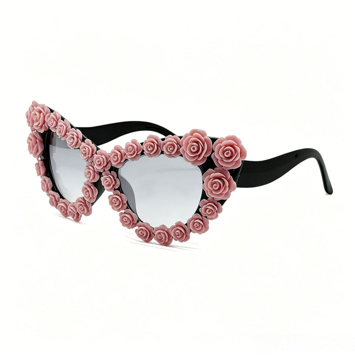 Women's Heart-Shaped Sunglasses with Floral Application Bowlift