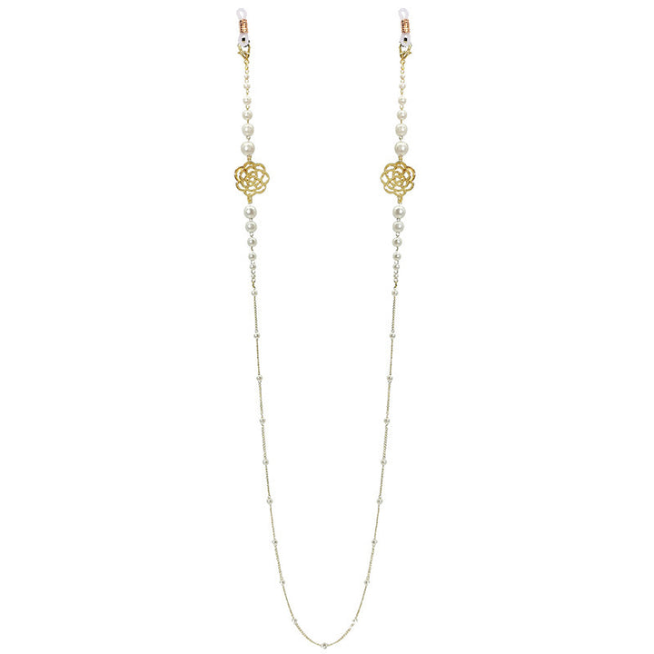 Sparkling glasses holder chain with pearls and floral pendants Bowlift