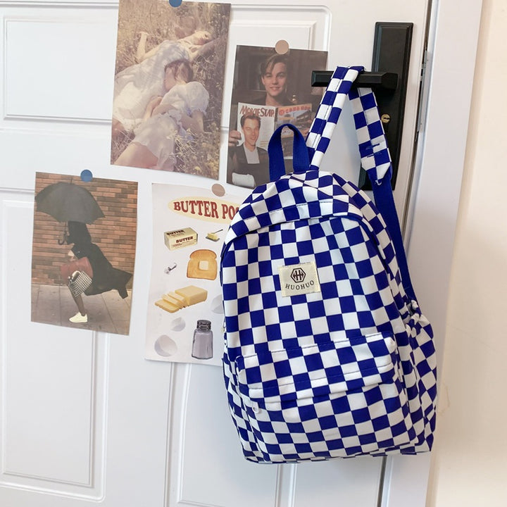 Stylish Checkerboard Pattern Backpack