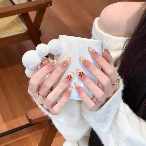 Elegant artificial nails with sparkling floral decorations Bowlift