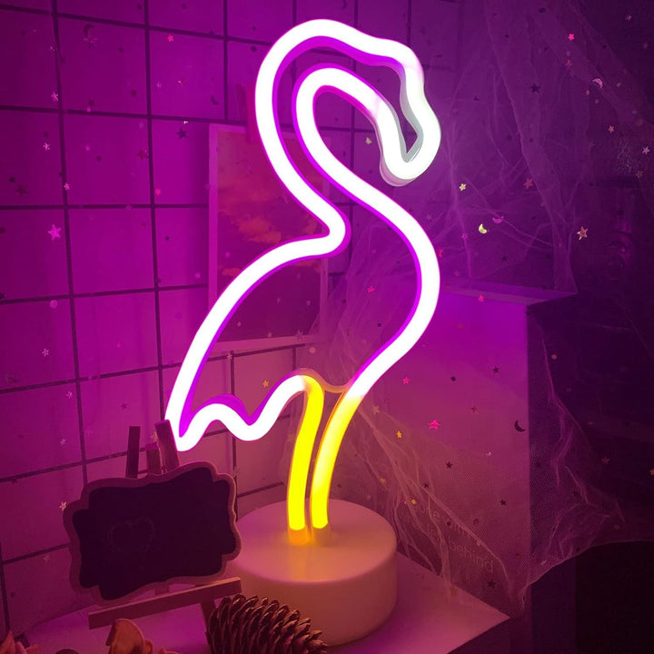 Flamingo shaped LED neon accent lamp with USB-powered acrylic base Bowlift