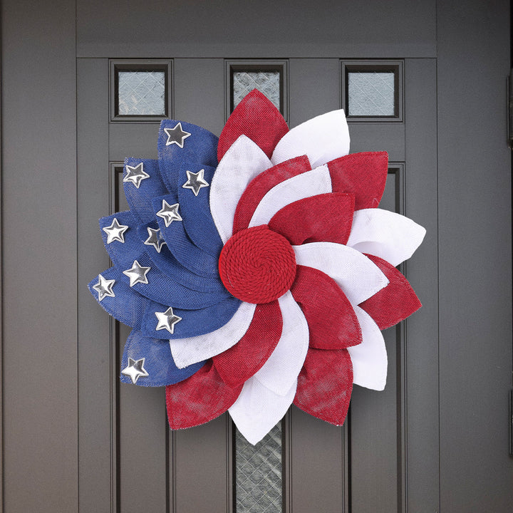 Unisex decorative patriotic door wreath flower made of linen with star studs Bowlift