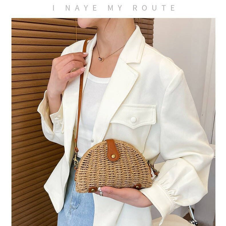Handcrafted Rattan Bag in Half-Moon Design Bowlift