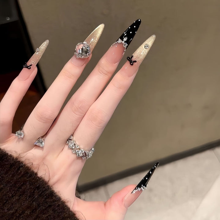Elegant Crystal-Embellished Stiletto Press-On Nails Bowlift