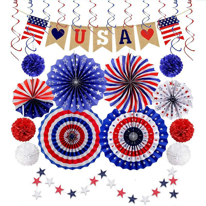 Unisex multi-piece party decoration set with paper fans pom poms bunting garland Bowlift