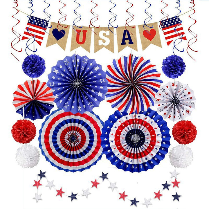 Unisex multi-piece party decoration set with paper fans pom poms bunting garland Bowlift