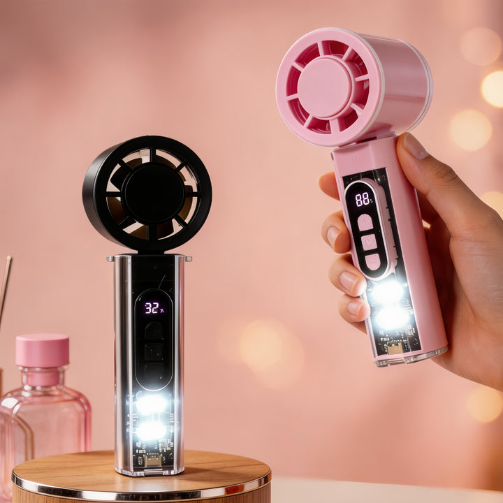 Women Portable Hand Fan with LED Display Bowlift