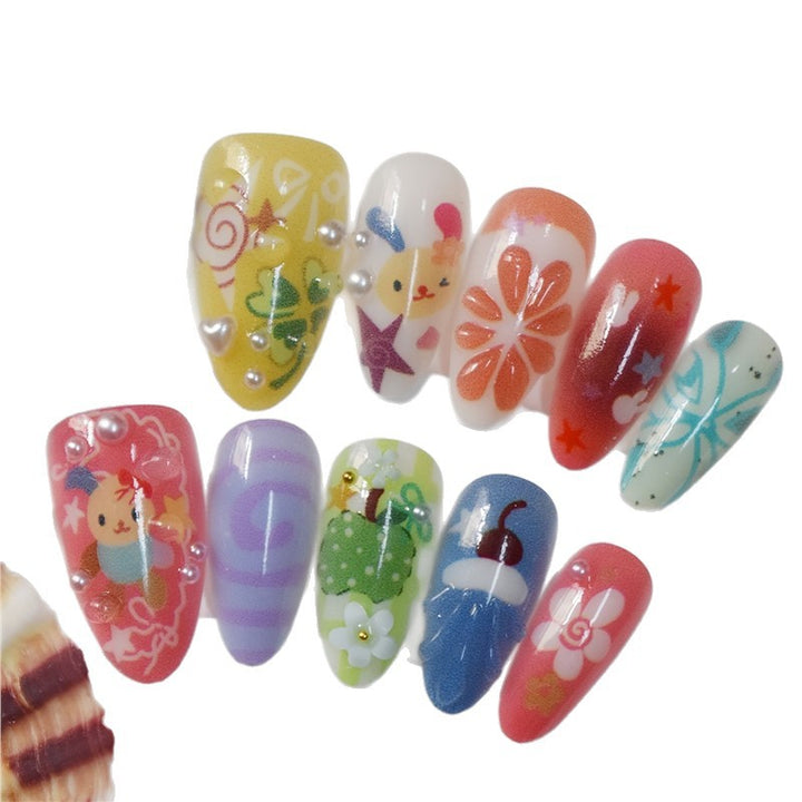 Artistic Cartoon-Themed Press-On Nail Art Set Bowlift