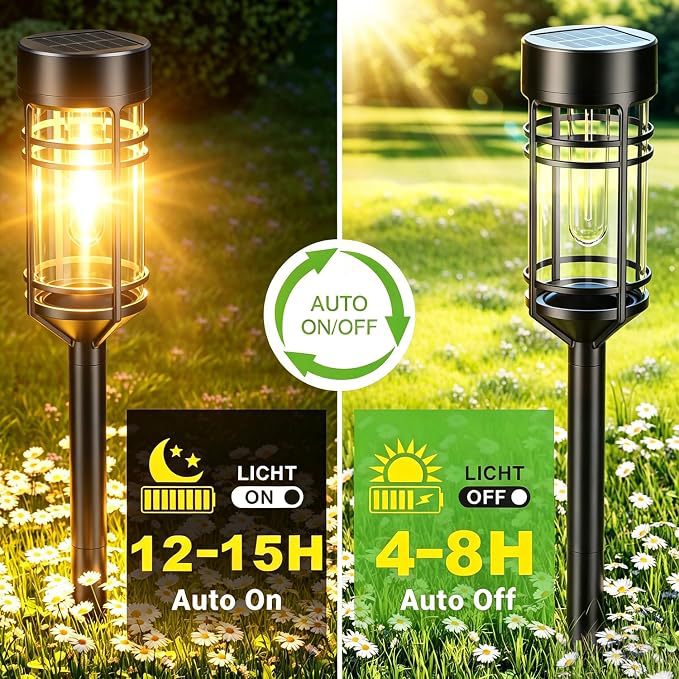Solar LED Pathway Garden Stake Lights with Vintage Tube Glow Bowlift