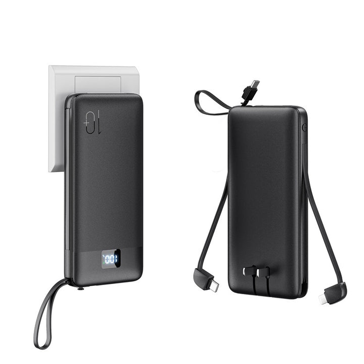 Slim High-capacity portable power bank with integrated charging cables and digital LED display Bowlift
