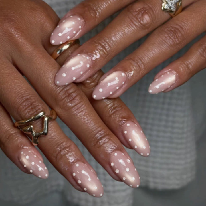 Elegant Almond-Shaped Press-On Nail Set with Polka Dot Design Bowlift