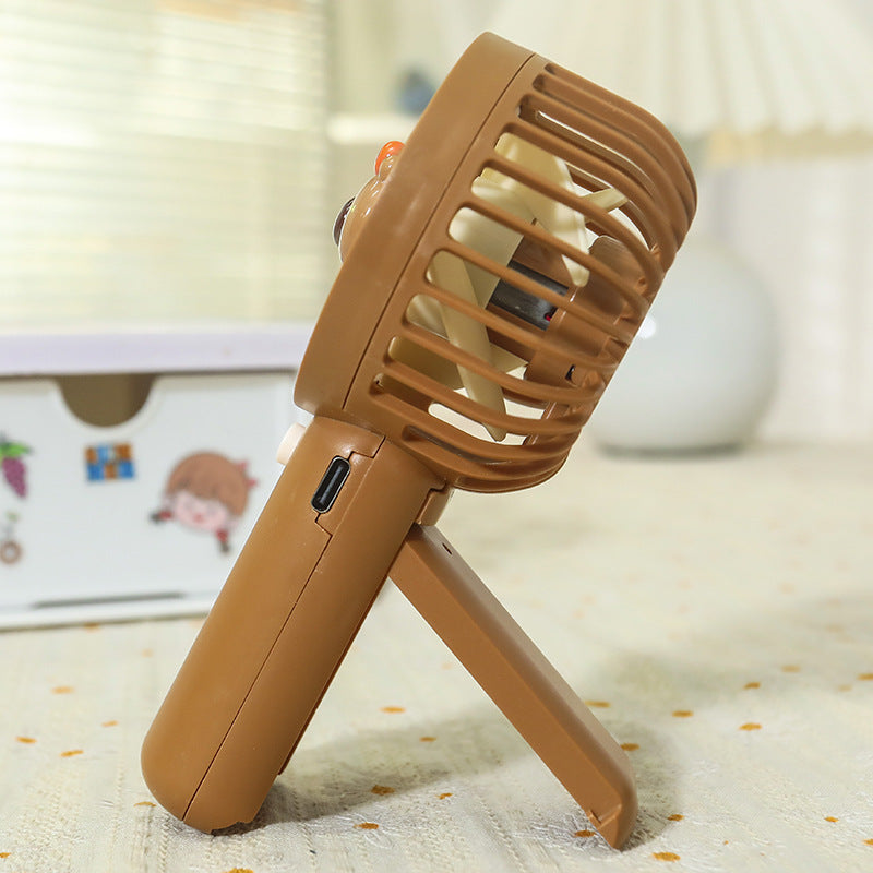 Unisex portable rechargeable USB hand fan with cute bear design and stand Bowlift