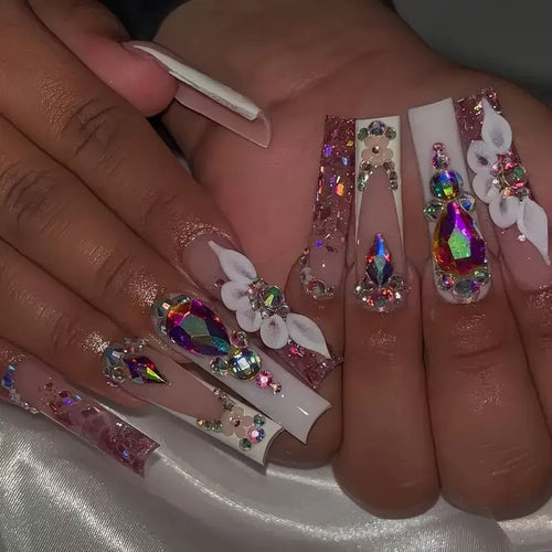 Artistic Rhinestone-Embellished Press-On Nail Extensions Bowlift