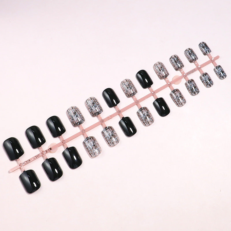 Glossy Artistic Press-On Nail Set with Abstract Design Bowlift