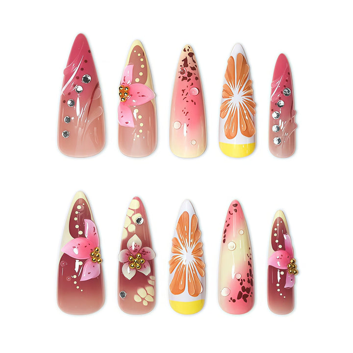 Floral Design Stiletto Nail Enhancements Bowlift