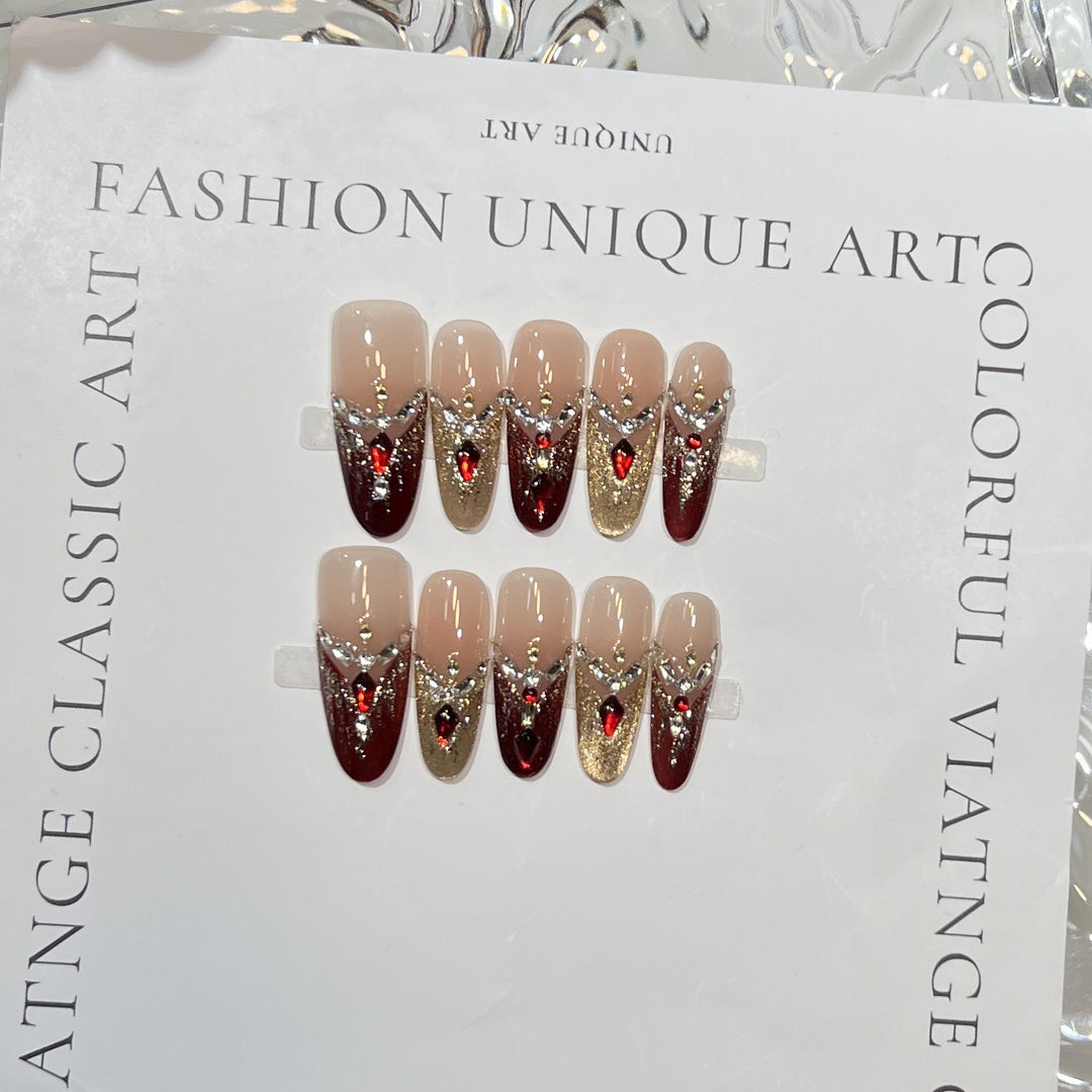 Artistic Press-On Nail Set with Elegant Floral Design Bowlift