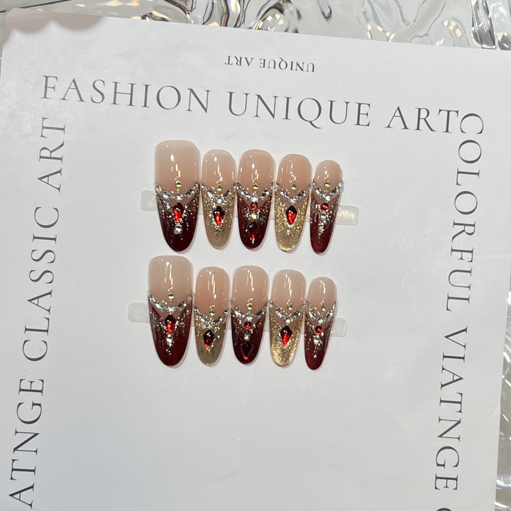Artistic Press-On Nail Set with Elegant Floral Design Bowlift