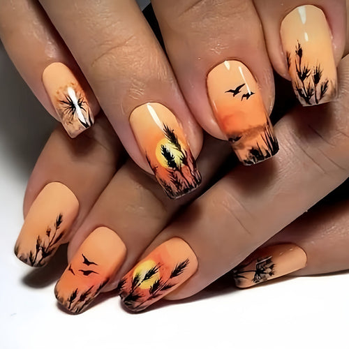 Artistic Sunset Landscape Nail Art Bowlift