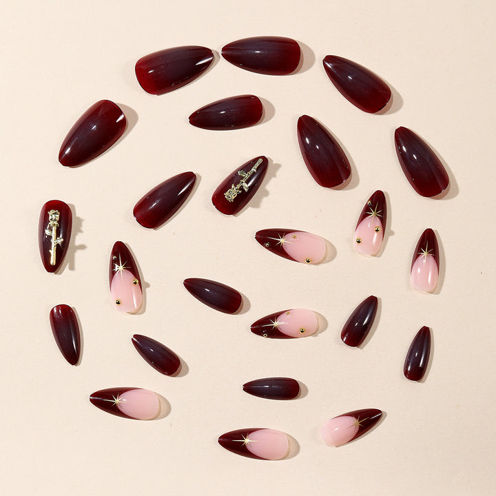 Stiletto Nail Art Extensions with Gold Accents Bowlift