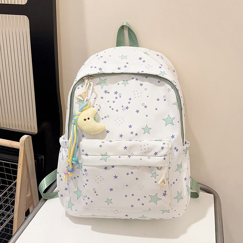 Star-Patterned Canvas Backpack
