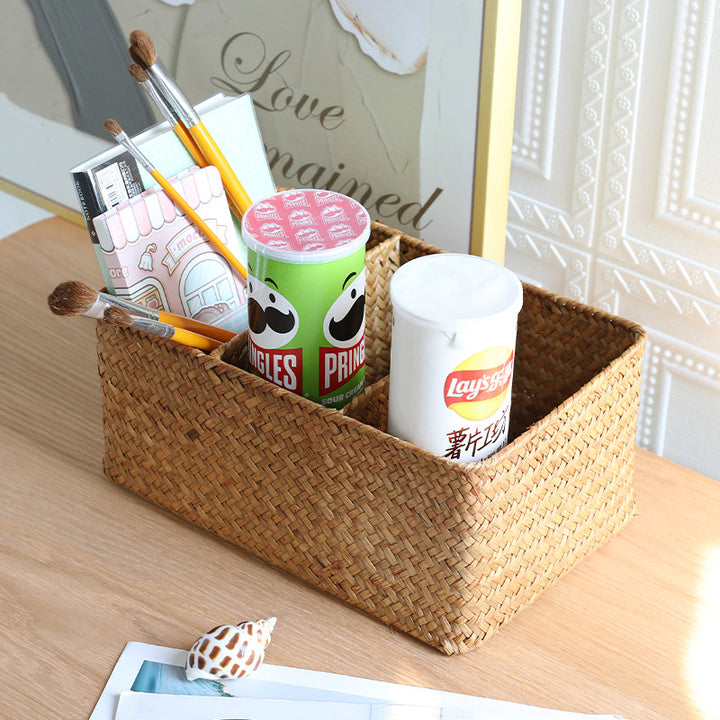 Unisex storage basket with three compartments made of handwoven natural material Bowlift