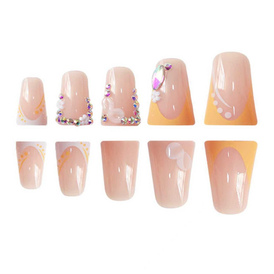 Decorative Floral Rhinestone Nail Extensions Bowlift