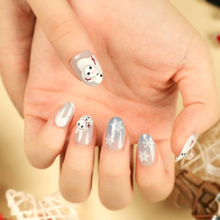 Artful Winter Nail Extensions with Snowman Design Bowlift