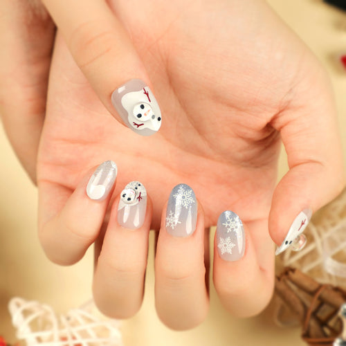 Artful Winter Nail Extensions with Snowman Design Bowlift