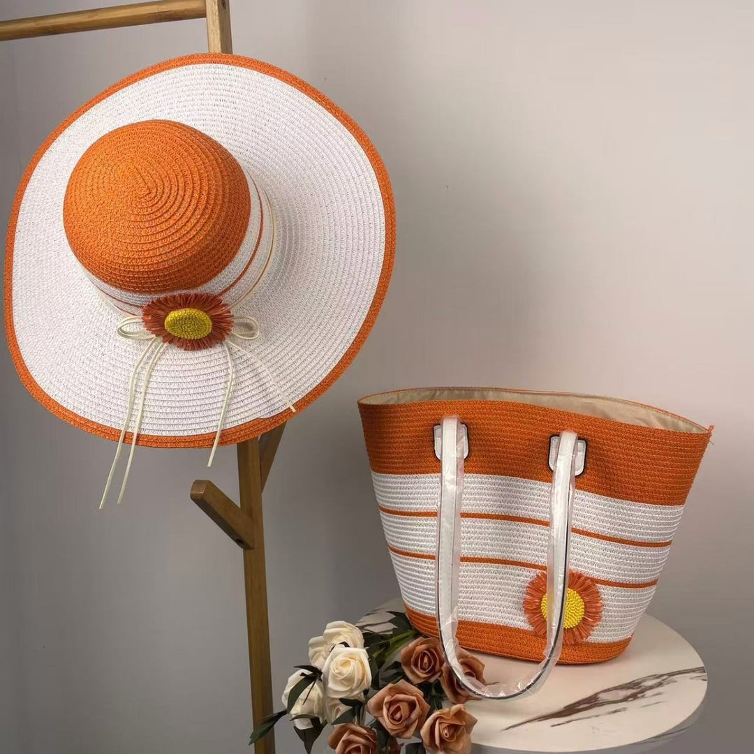 Elegant Beach Bag with Matching Sun Hat Bowlift