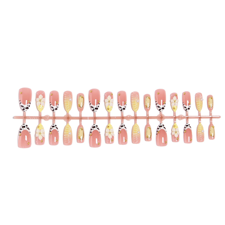 Artificial nail set with floral and golden applications Bowlift