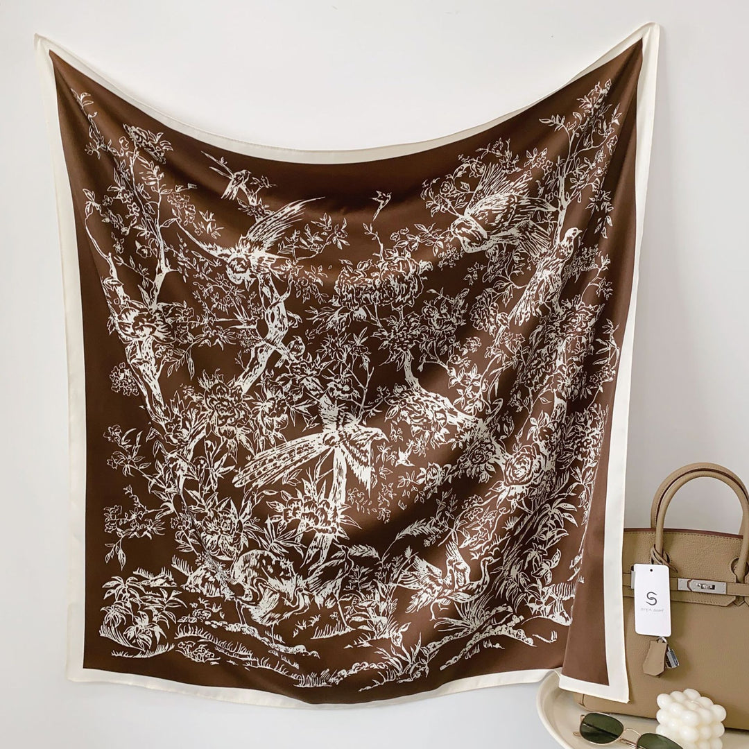 Women's silk scarf in elegant botanical design Bowlift