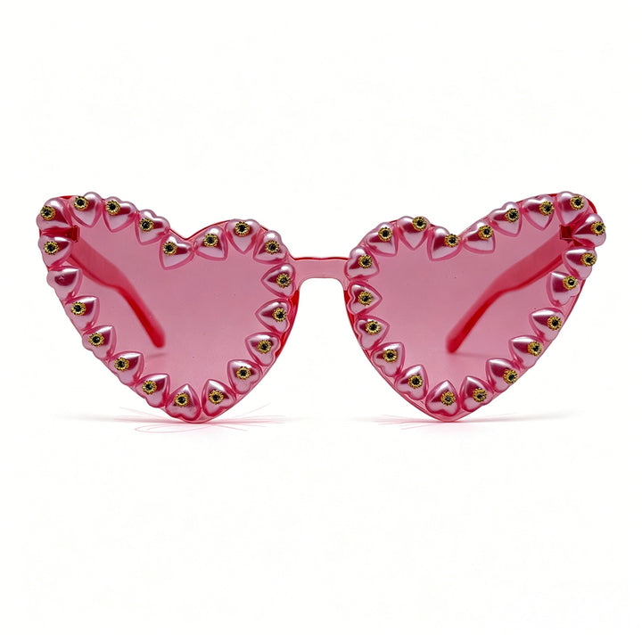 Women Heart-Shaped Sunglasses with Extravagant Jewelry Details Bowlift
