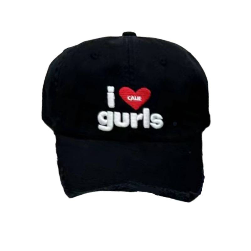 Women's Distressed Cotton Baseball Cap with Fun Embroidery Bowlift
