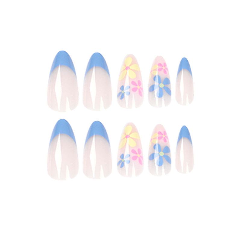Artificial nail art with floral design and gradient Bowlift