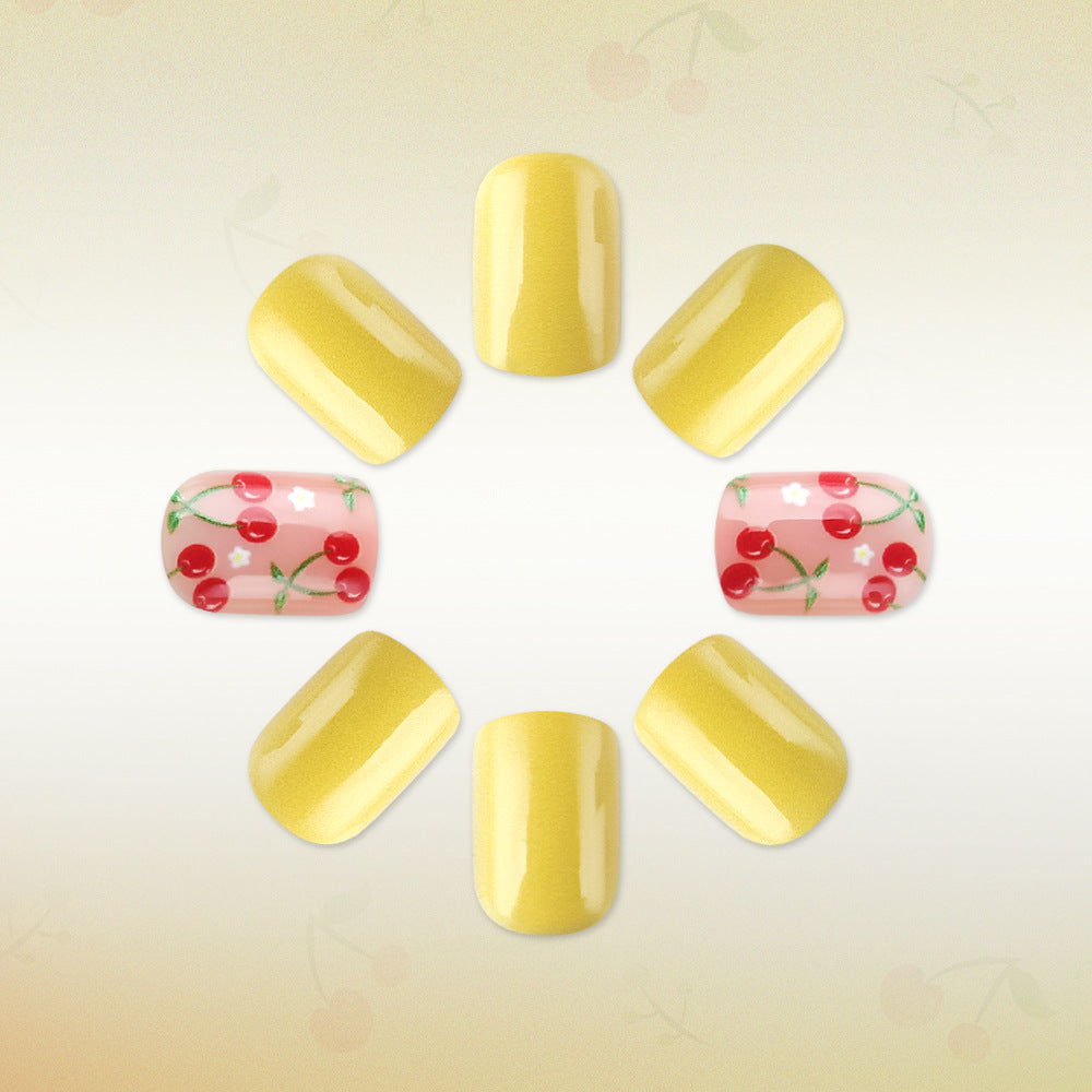 Artistic Cherry-Themed Gel Nail Art Bowlift
