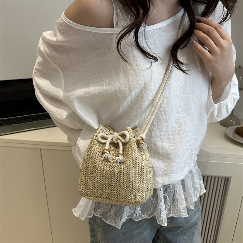Bohemian Straw Bucket Bag Bowlift