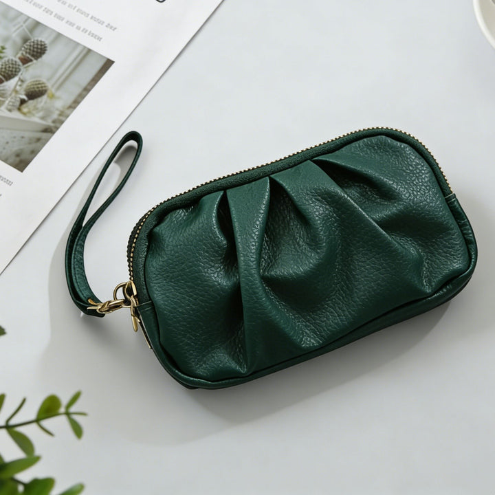 Textured Leather Zip Clutch Wallet Bowlift