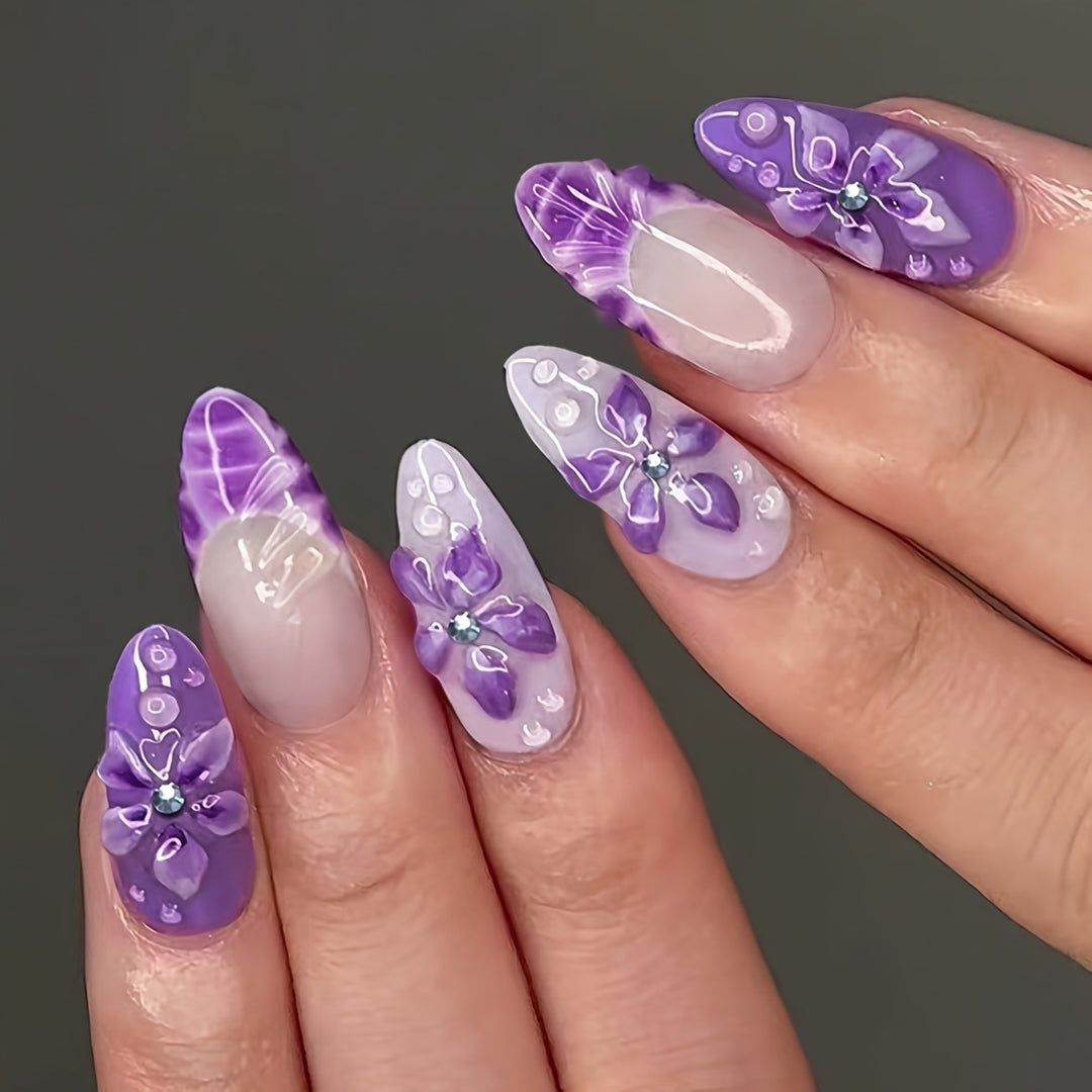 Premium Floral Press-On Nails Bowlift