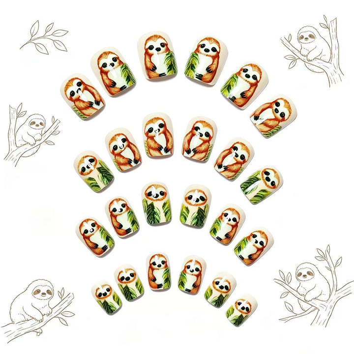 Art nails with cute sloth and leaf design Bowlift