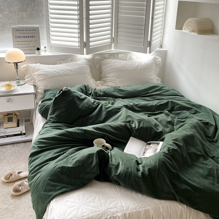 Premium Washed Cotton Duvet Cover Set with Pillowcases