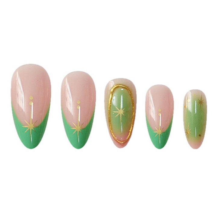 Artistic Press-On Nail Set with Star Accents Bowlift