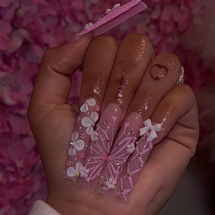 Artistic Floral Press-On Nail Design Bowlift