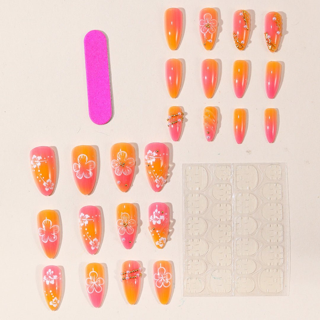 Decorative Gradient Floral Nail Art Extensions Bowlift