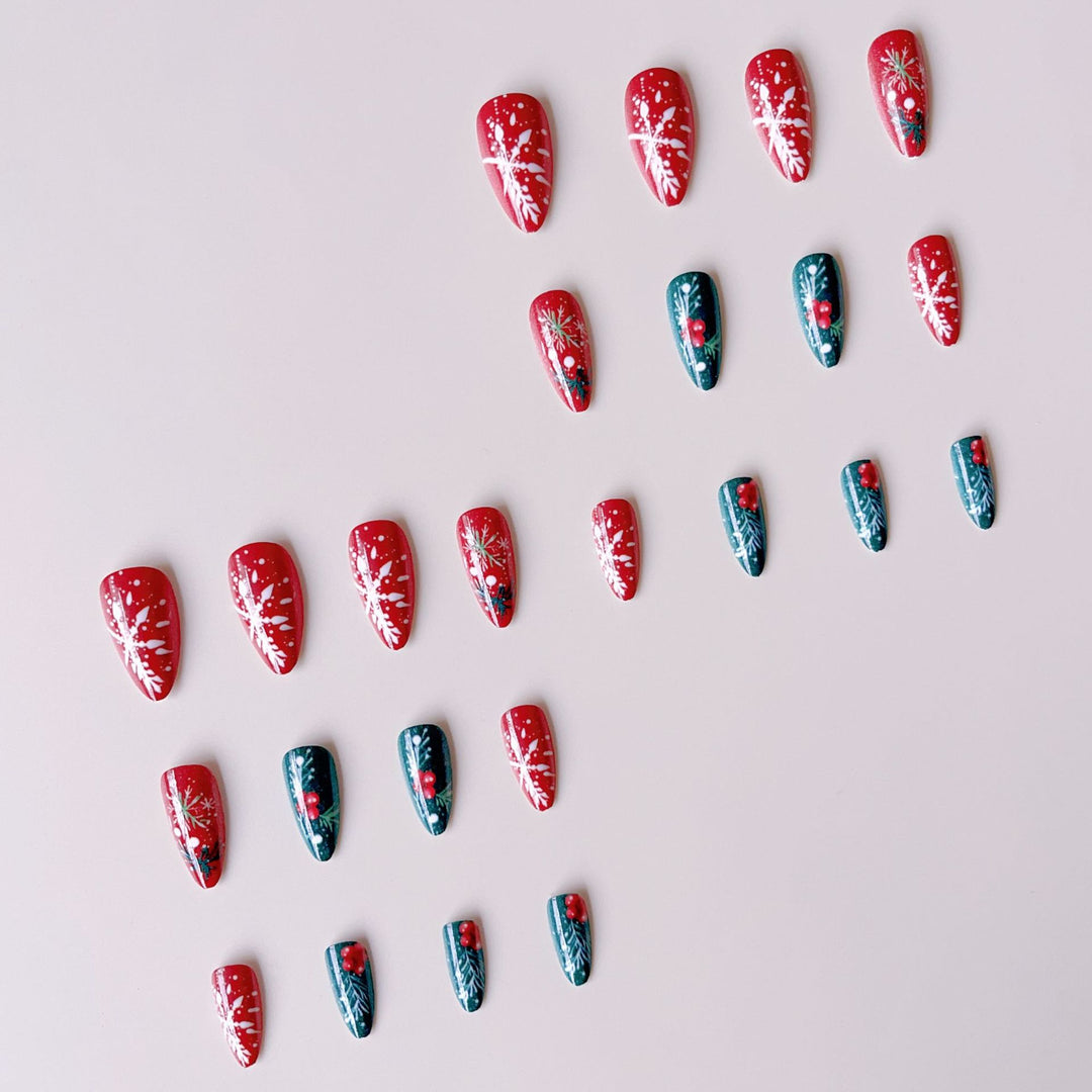 Acrylic nail set with festive motifs and handmade decorations Bowlift