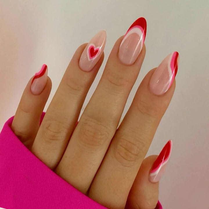 Artistic Heart-Themed Acrylic Nail Extensions Bowlift