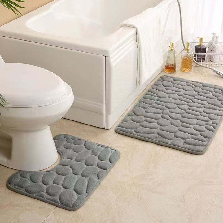 Pebble-Texture Memory Foam Bath Mat Set with U-Shaped Toilet Contour and Rectangular Non-Slip Rug Bowlift